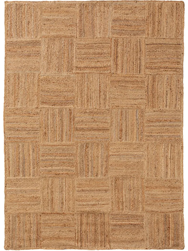 Tapis géométrique motif damier marron clair en jute 80x150 cm