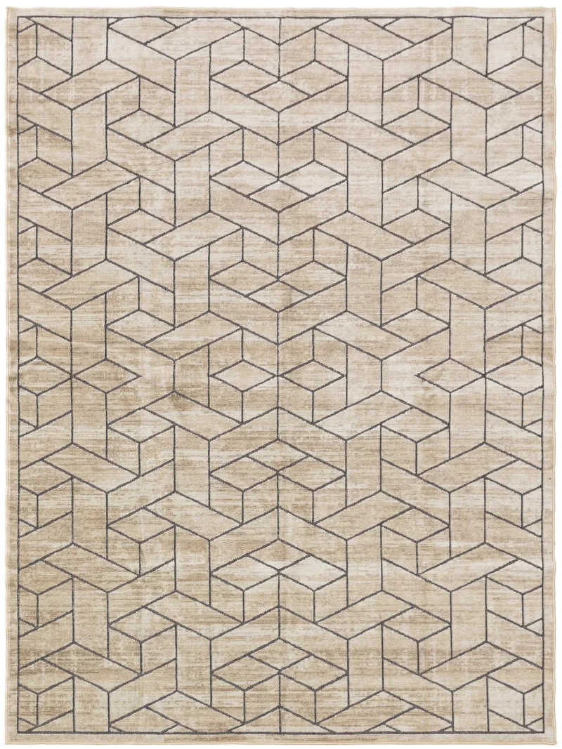 Tapis géométrique motif 3d crème 66x110 cm