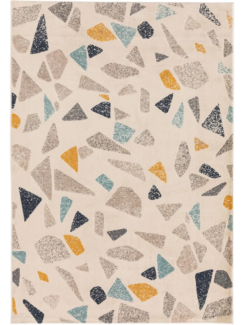 Tapis géométrique motif pierre gris bleu et jaune 120x170 cm