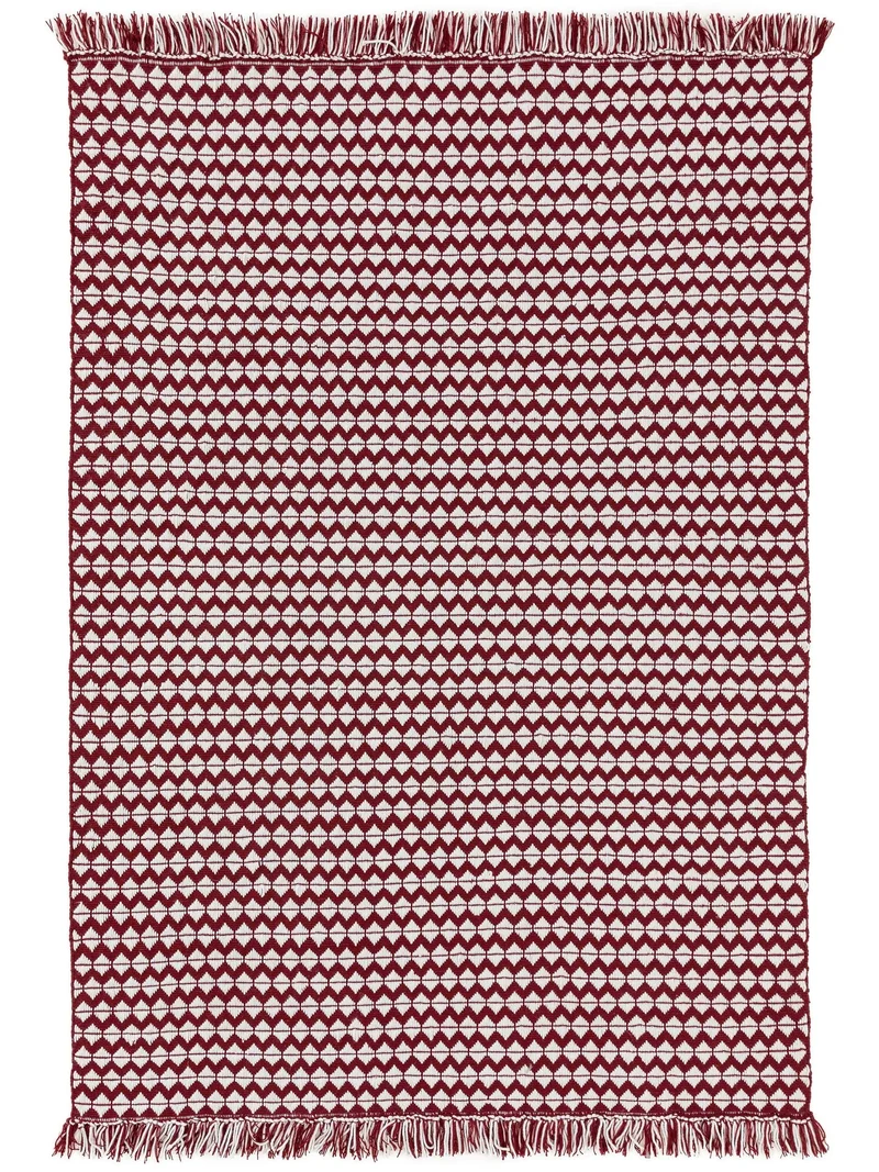 Tapis géométrique à franges rouge et blanc 120x170 cm