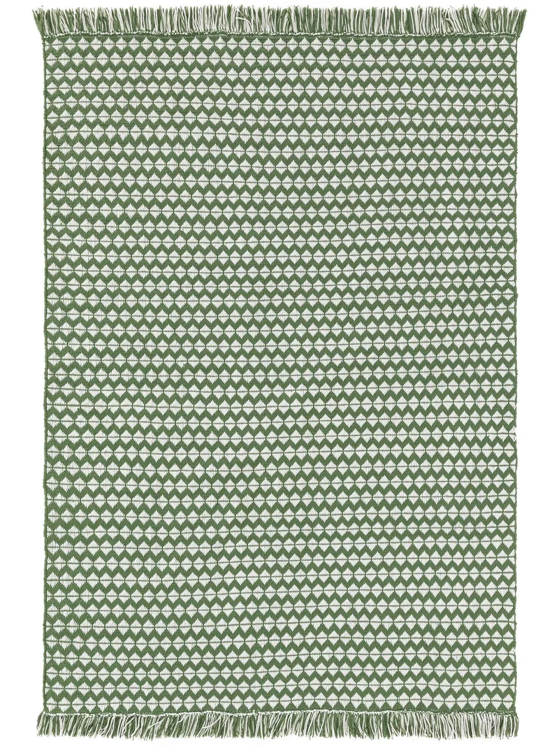 Tapis géométrique à franges vert et blanc 80x150 cm
