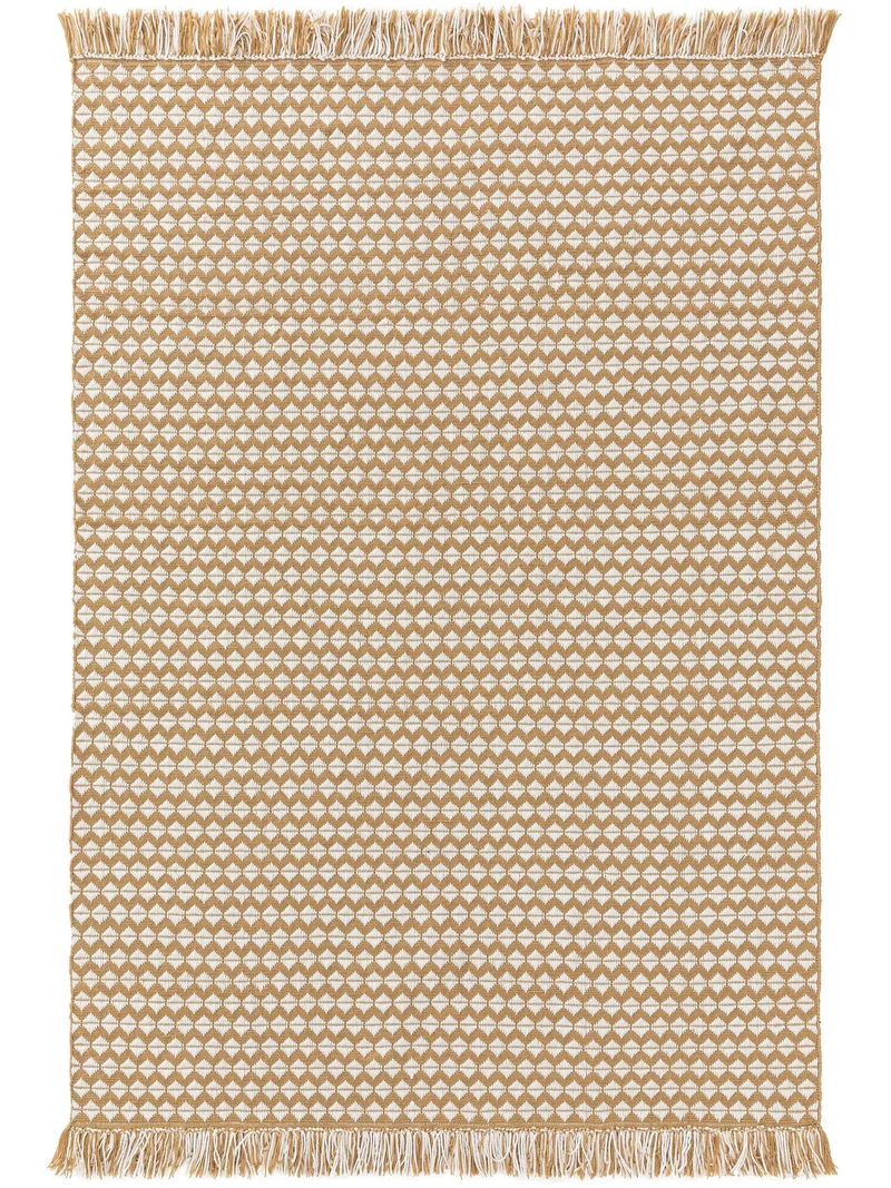 Tapis géométrique à franges jaune moutarde et blanc 80x150 cm