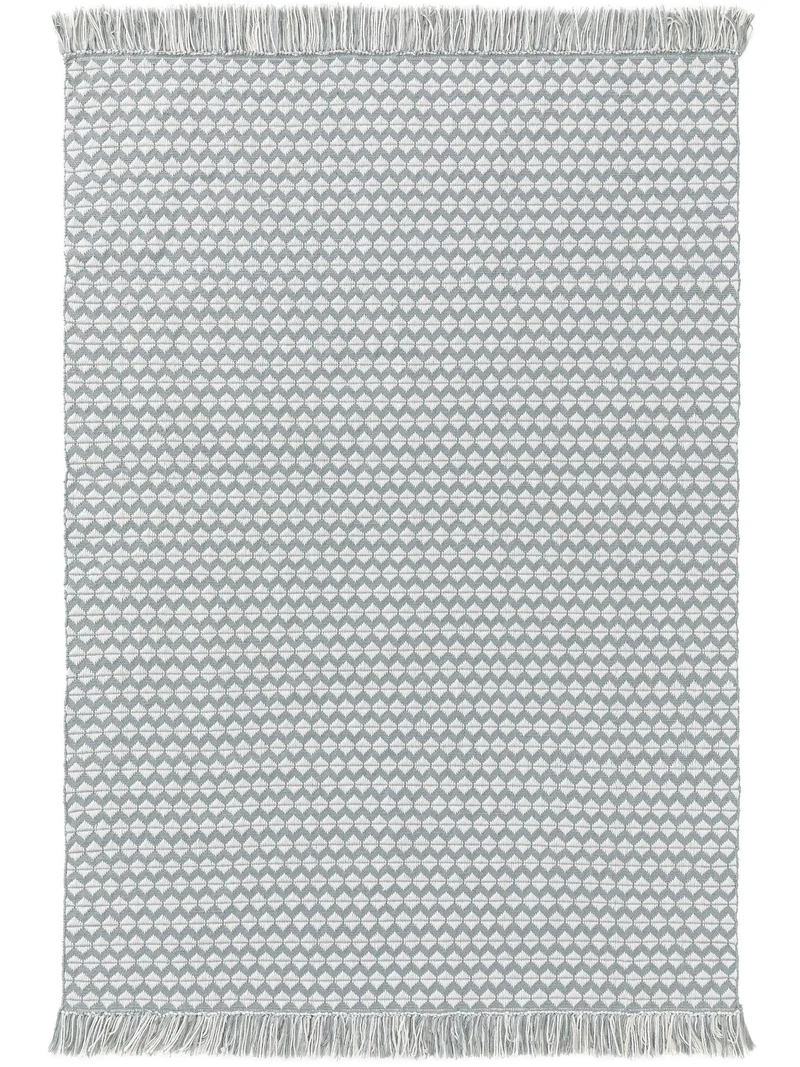 Tapis géométrique à franges bleu clair et blanc 80x150 cm