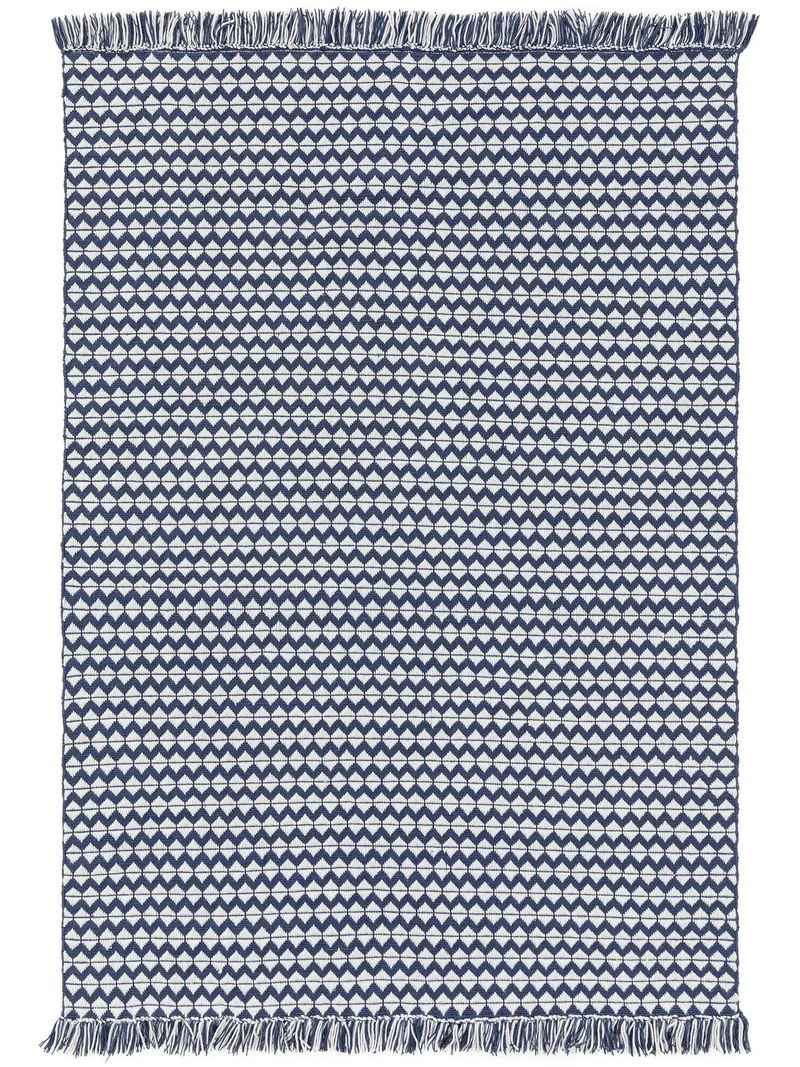 Tapis géométrique à franges bleu marine et blanc 160x230 cm