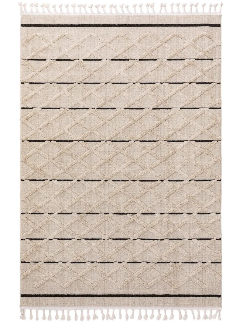 Tapis berbère à franges géométrique beige 200x290 cm