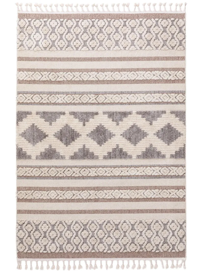Tapis berbère à franges crème et rose 120x180 cm