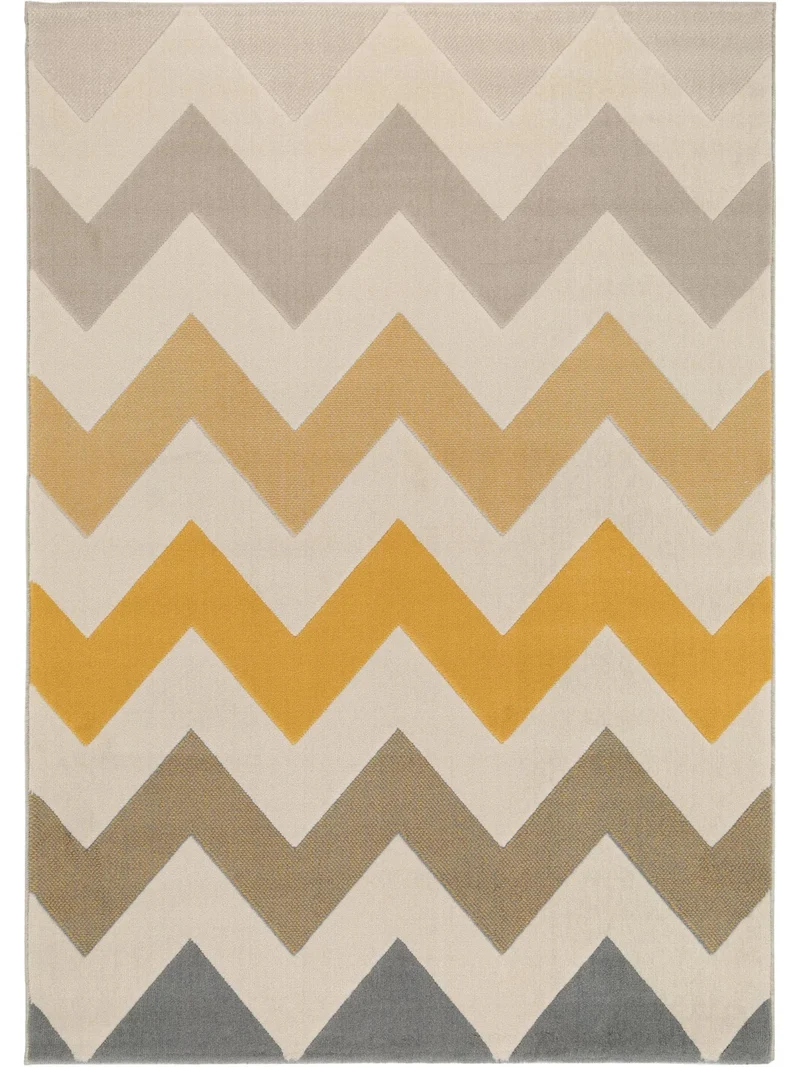Tapis moderne motif géométrique beige et jaune 80x150 cm