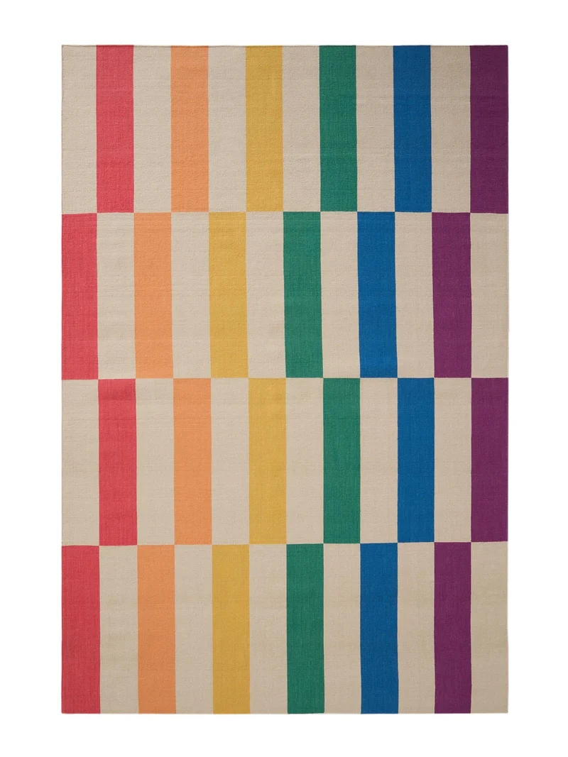 Tapis géométrique rayé multicolore en laine 160x230 cm