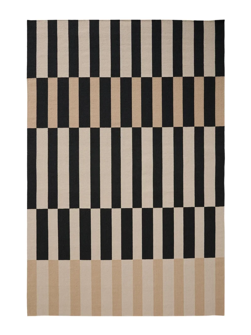 Tapis géométrique beige et noir en laine 160x230 cm