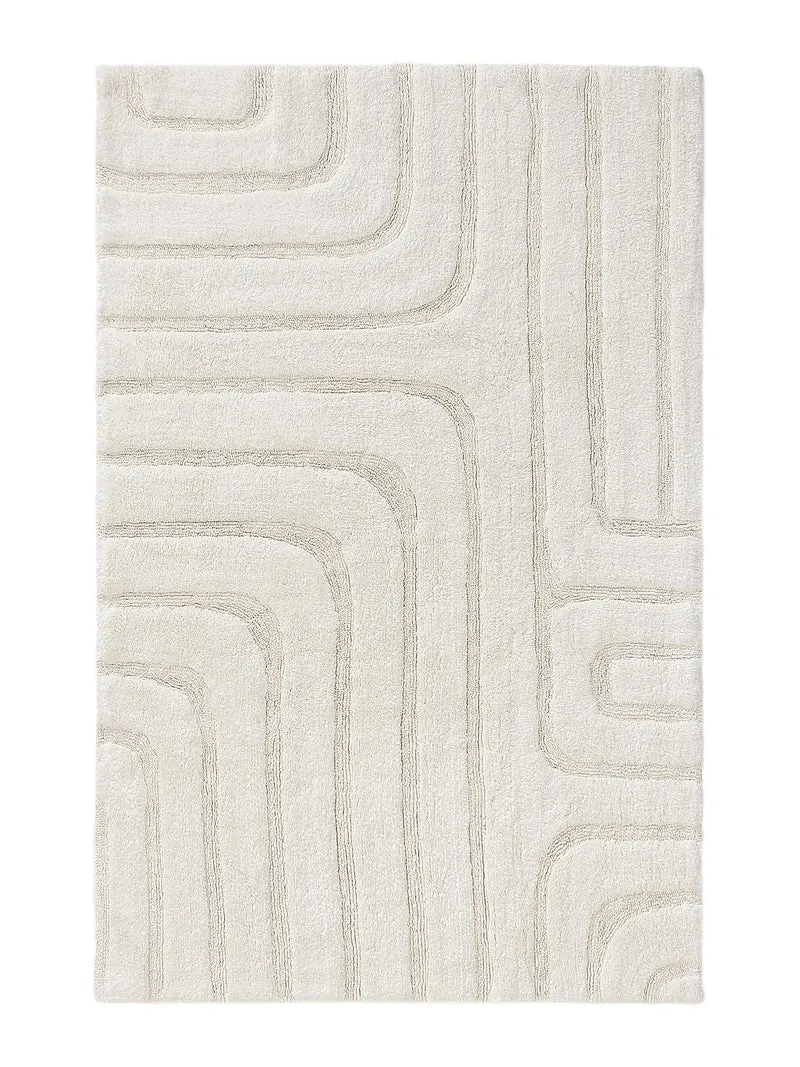 Tapis géométrique design de bain blanc cassé en coton 70x120 cm