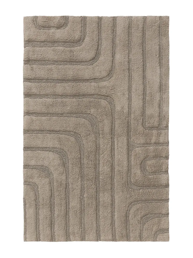 Tapis géométrique design de bain taupe en coton 50x80 cm