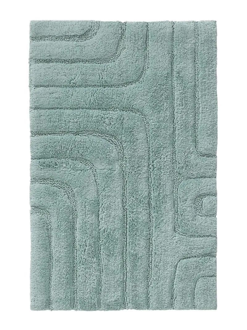 Tapis géométrique design de bain vert d'eau en coton 70x120 cm