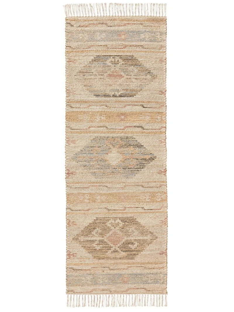 Tapis berbère motif ethnique de couloir teintes orange 70x200 cm