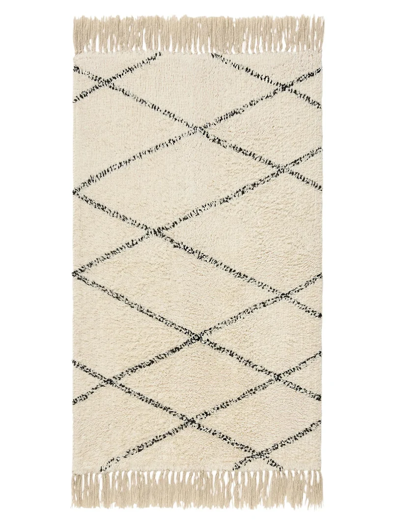 Tapis berbère à franges de bain crème en coton 50x80 cm