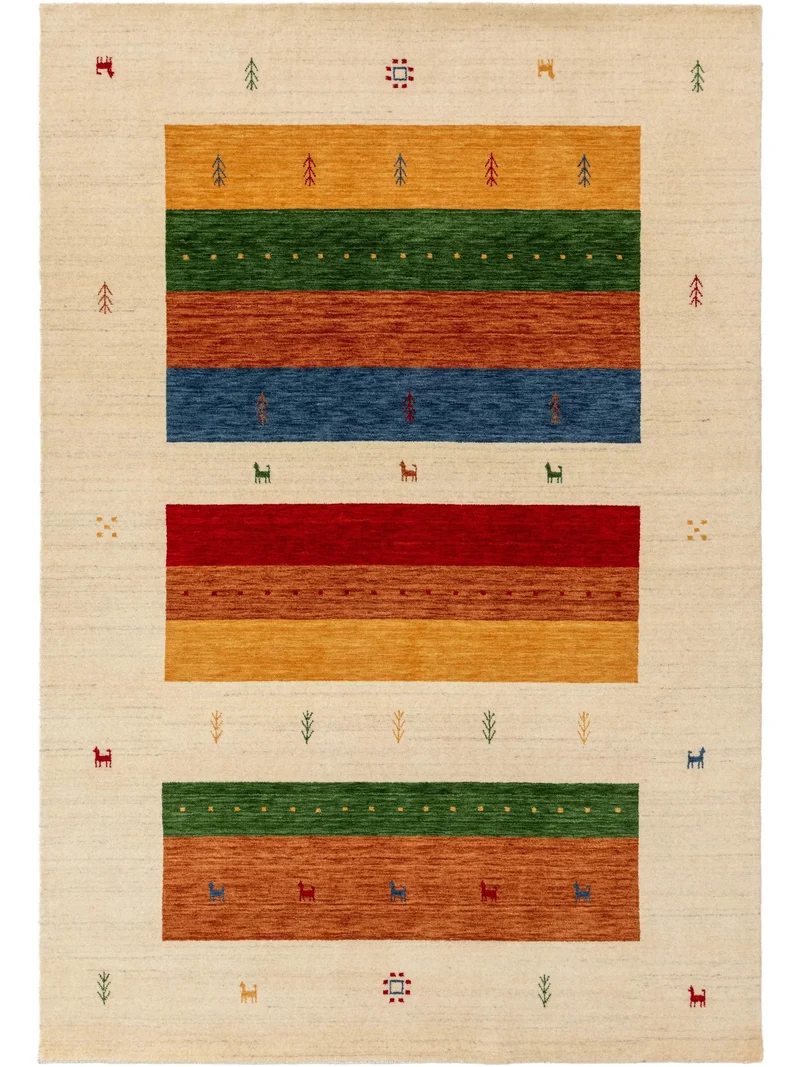 Tapis ethnique inspiration berbère multicolore et beige en laine 160x230 cm