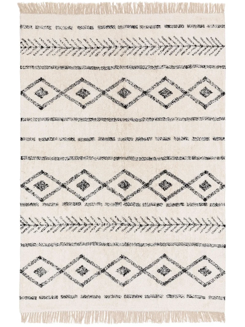 Tapis berbère motif ethnique crème et noir en coton 200x300 cm