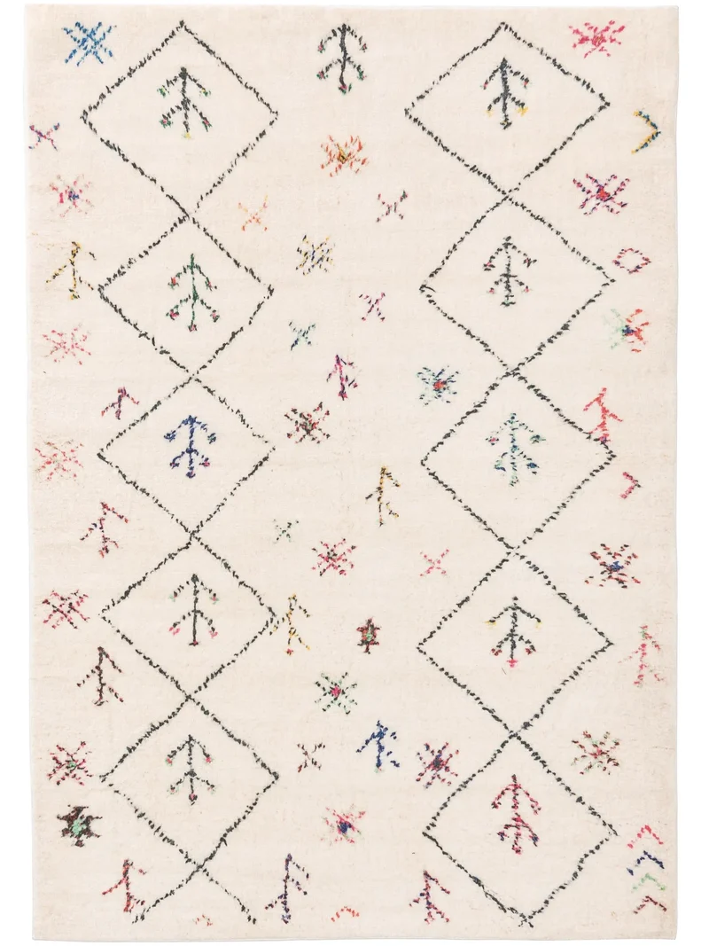 Tapis berbère motif ethnique blanc et multicolore 200x300 cm