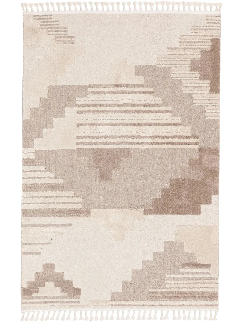 Tapis berbère géométrique, à franges beige et marron 200x290 cm