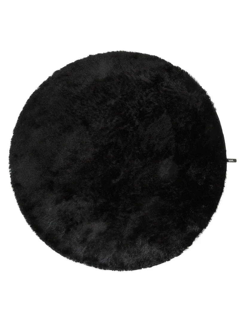 Tapis shaggy fourrure rond noir 80 cm de diamètre