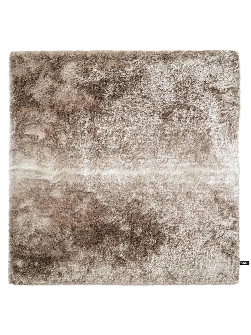 Tapis shaggy fourrure carré beige et marron clair 150x150 cm