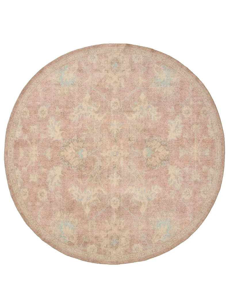 Tapis vintage motif à fleur rond rouge 240 cm de diamètre
