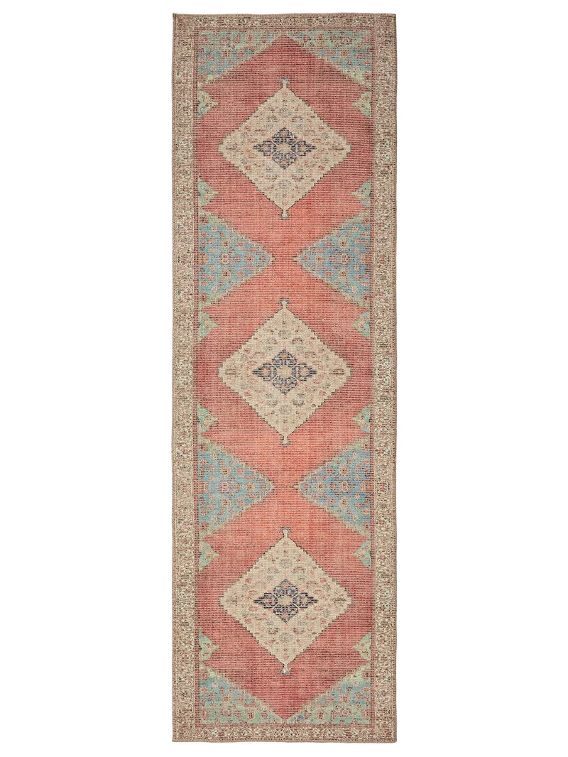 Tapis oriental style bohème de couloir rouge et bleu 80x250 cm