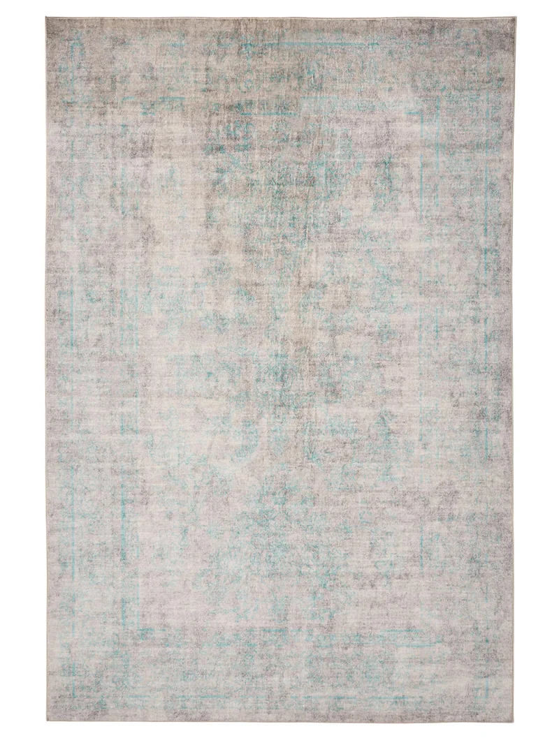 Tapis vintage oriental gris et turquoise 80x150 cm