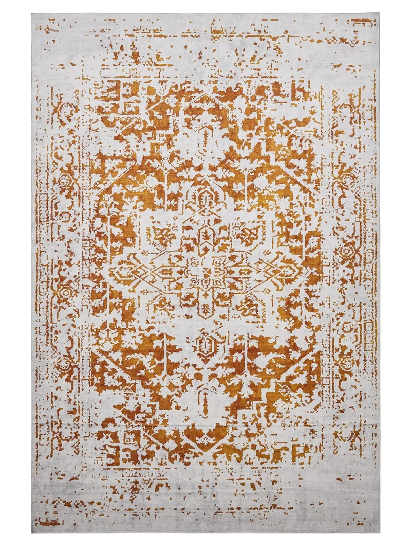Tapis vintage oriental gris et orange 80x150 cm