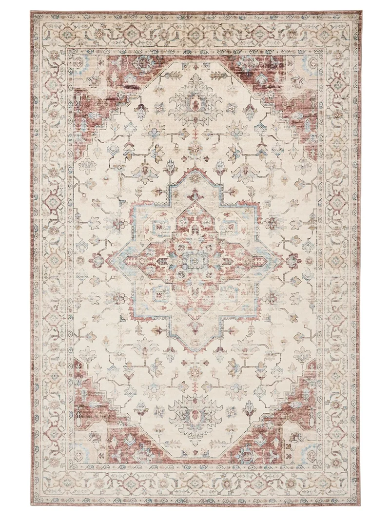 Tapis vintage oriental beige et rouge 80x150 cm