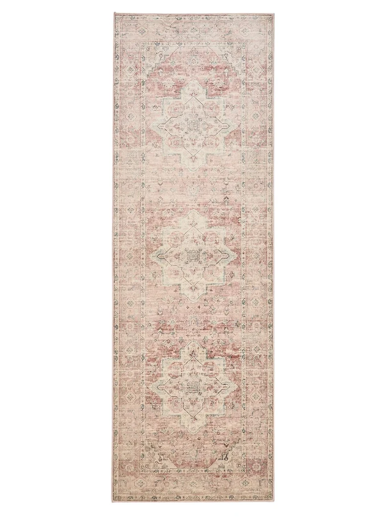 Tapis vintage oriental de couloir rose 80x240 cm