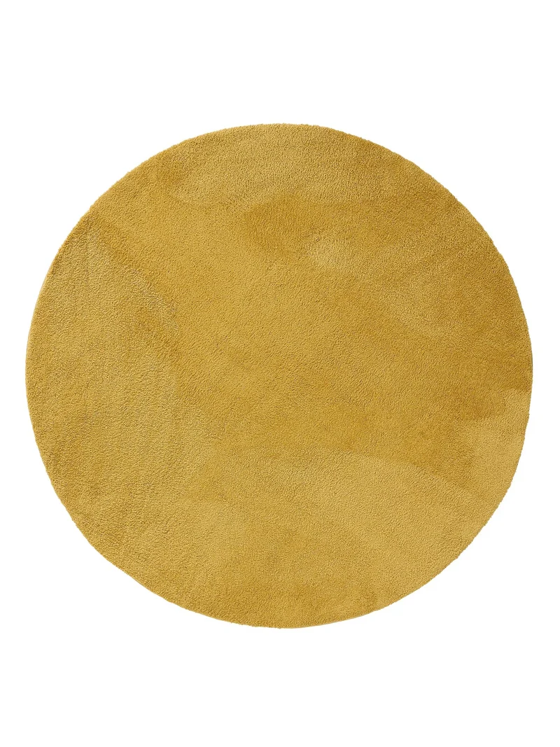 Tapis shaggy rond jaune moutarde 120 cm de diamètre