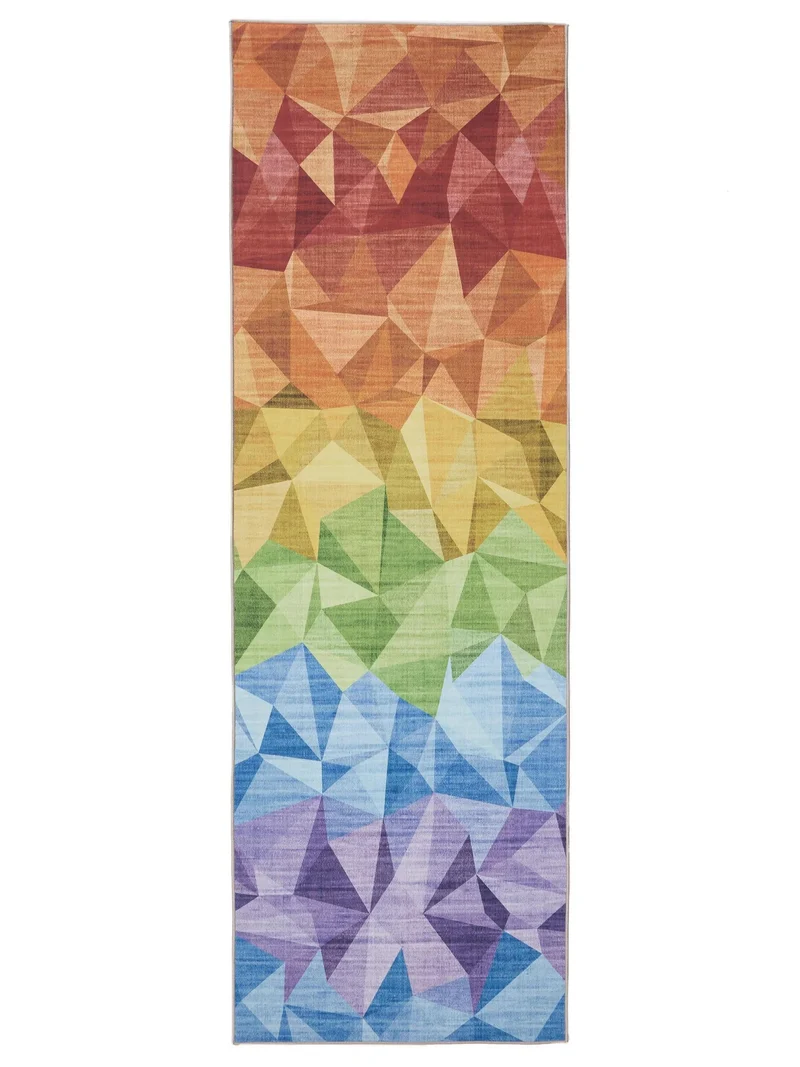 Tapis géométrique arc-en-ciel de couloir multicolore lavable 80x240 cm