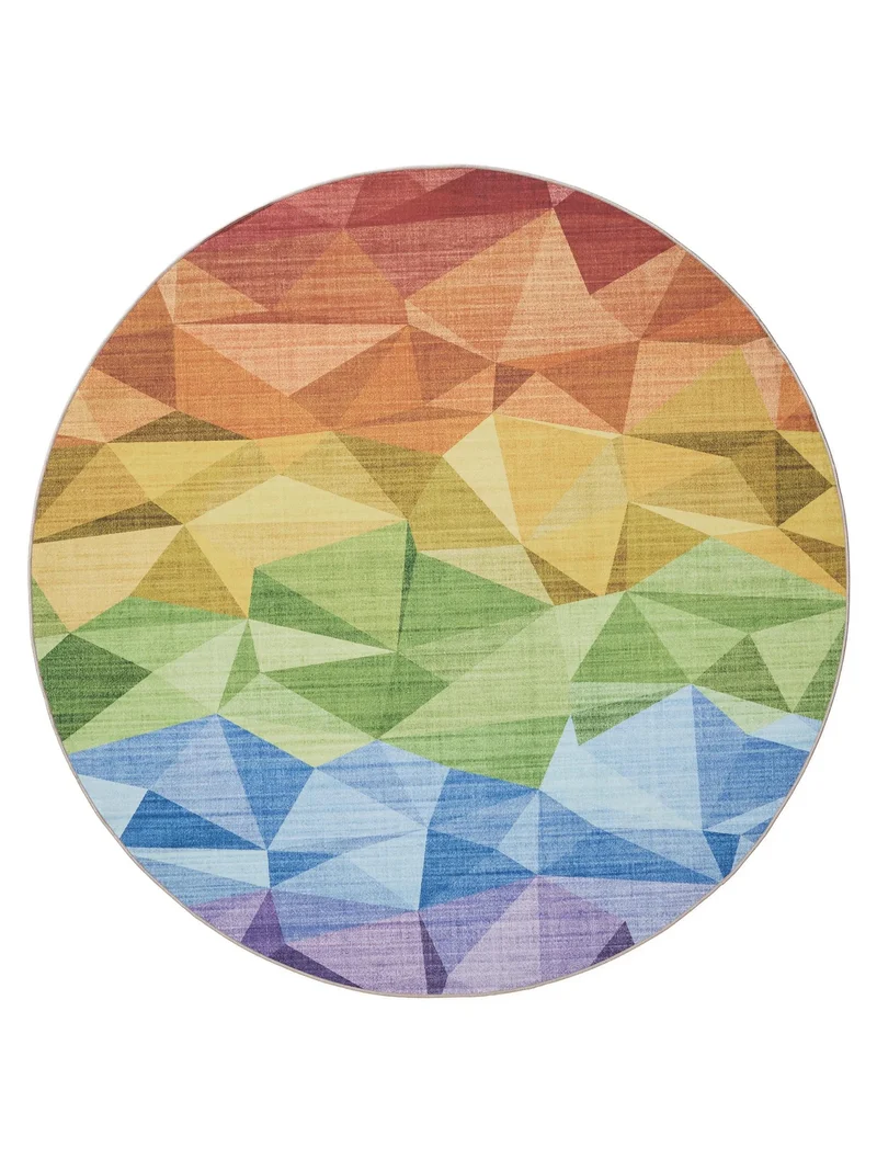 Tapis géométrique arc-en-ciel rond multicolore lavable 120 cm de diamètre