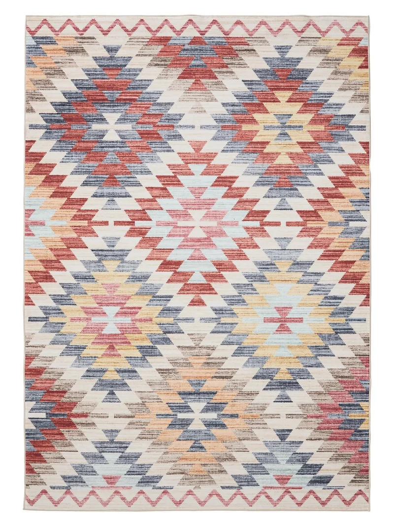 Tapis ethnique motif géométrique multicolore lavable 80x150 cm