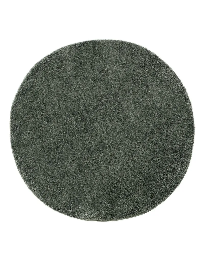 Tapis moderne uni poils longs frisés rond vert lavable 80 cm de diamètre