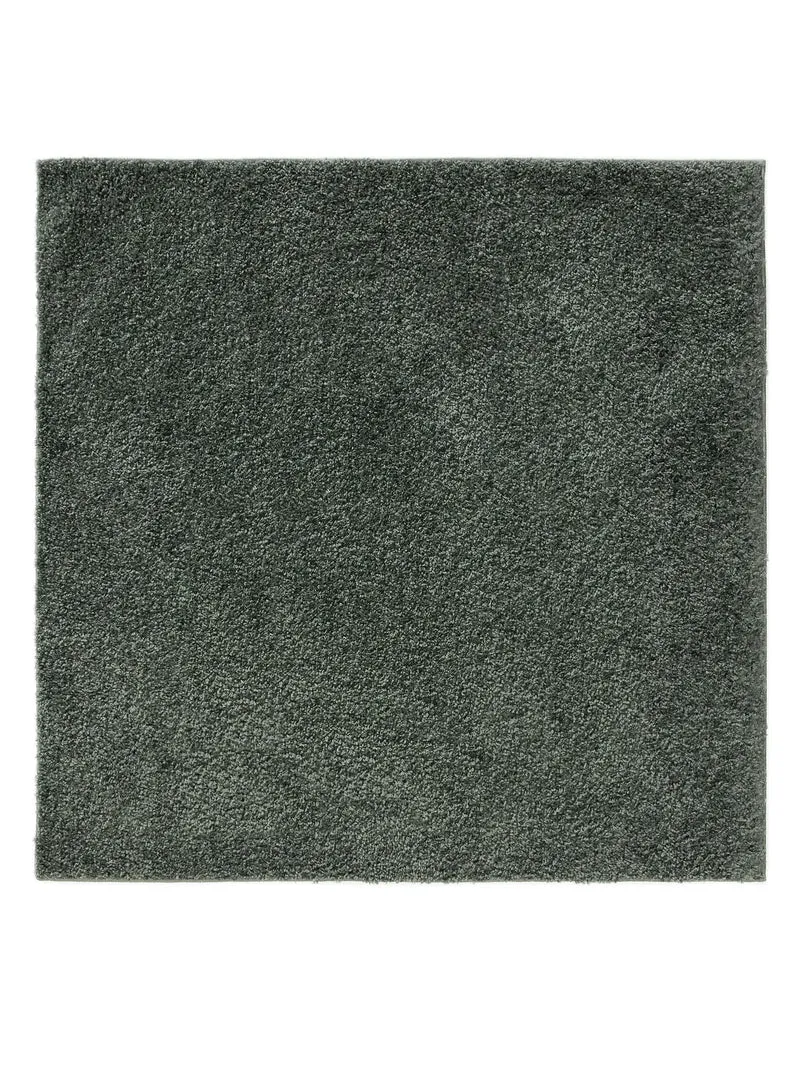 Tapis moderne uni poils longs frisés carré vert lavable 160x160 cm