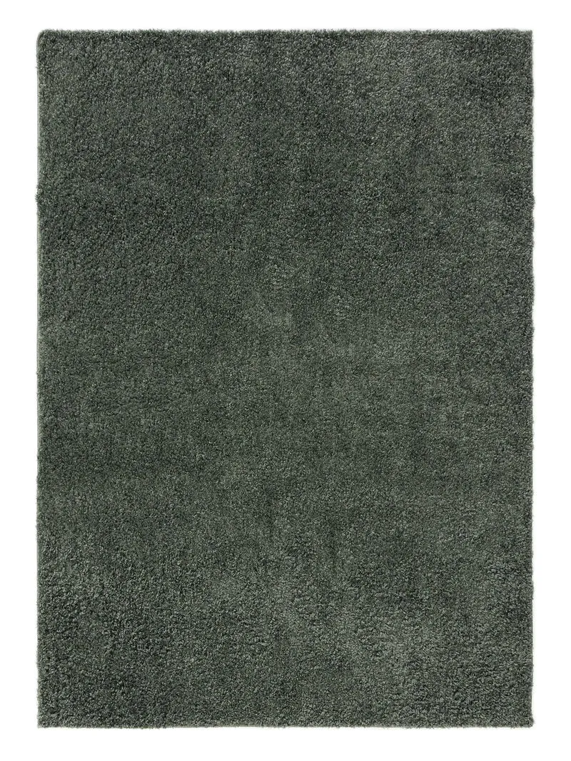 Tapis moderne uni poils longs frisés vert lavable 120x170 cm