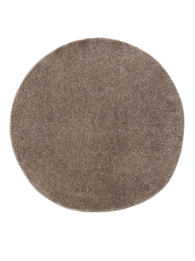Tapis moderne uni poils longs frisés rond taupe lavable 120 cm de diamètre