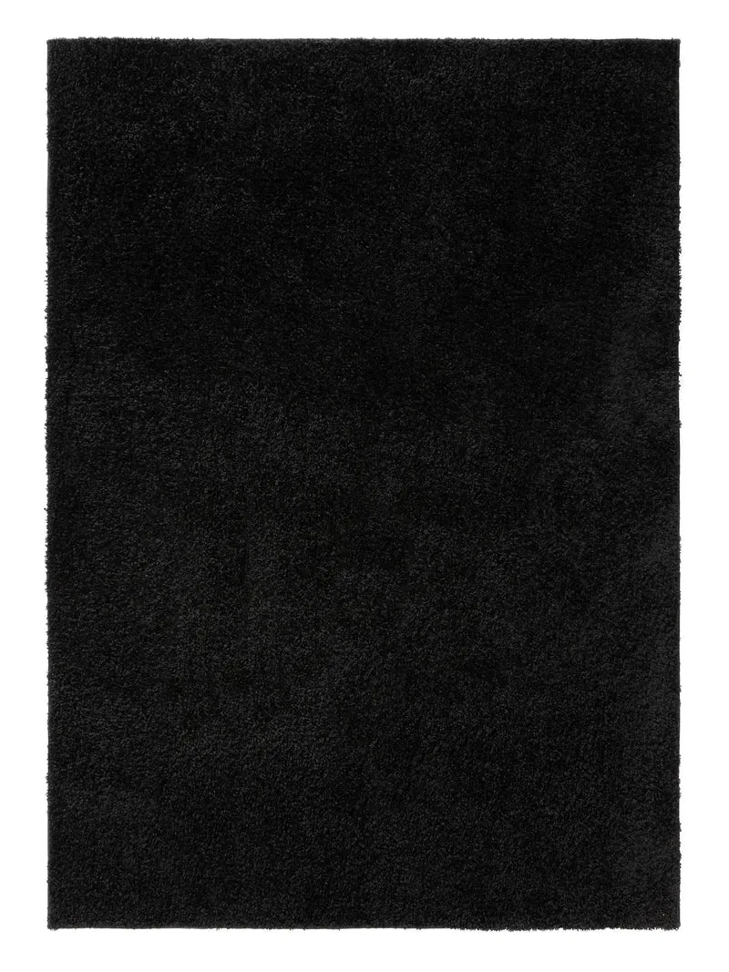 Tapis moderne uni poils longs frisés noir lavable 200x250 cm