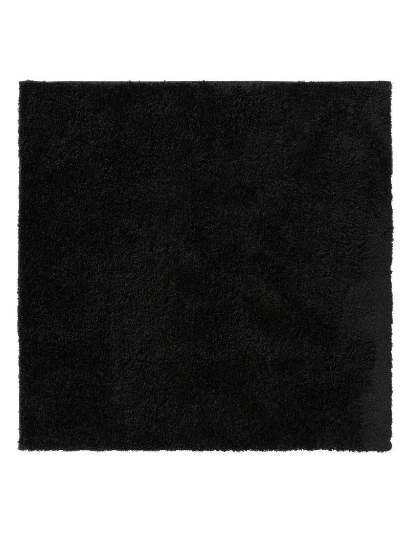 Tapis moderne uni poils longs frisés carré noir lavable 200x200 cm