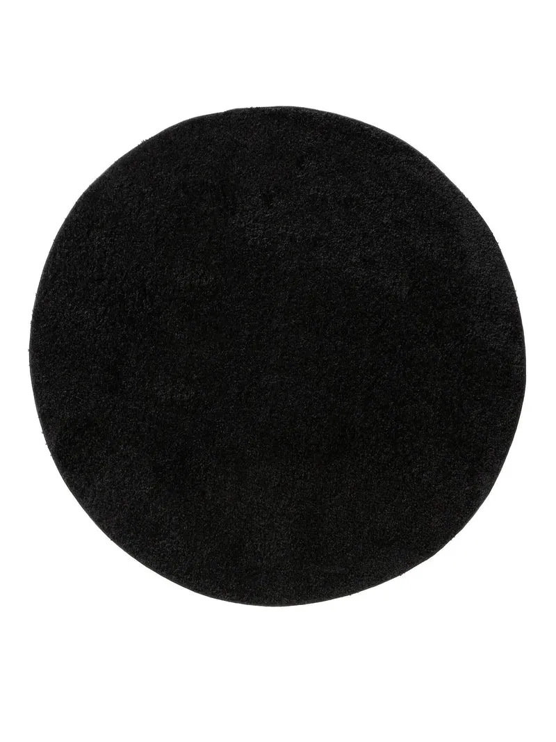 Tapis moderne uni poils longs frisés rond noir lavable 160 cm de diamètre