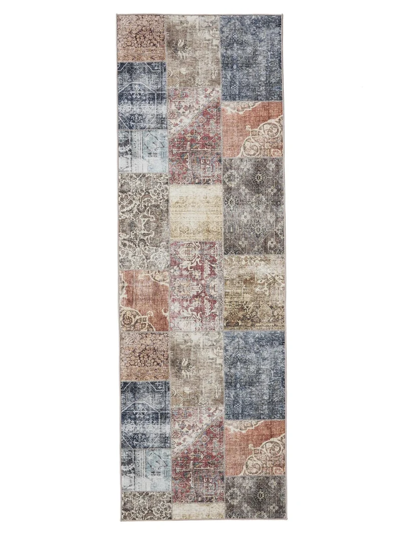 Tapis patchwork vintage de couloir multicolore lavable 80x240 cm