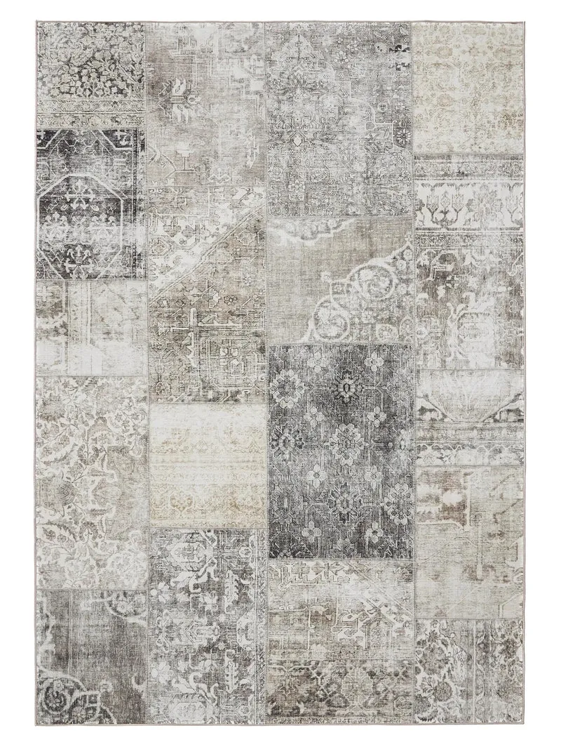 Tapis patchwork vintage gris lavable 120x170 cm