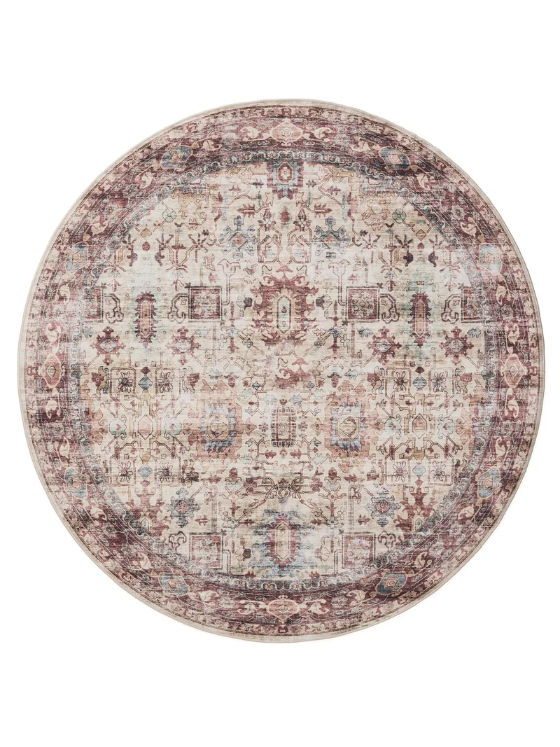 Tapis vintage motif ethnique rond multicolore lavable 120 cm de diamètre