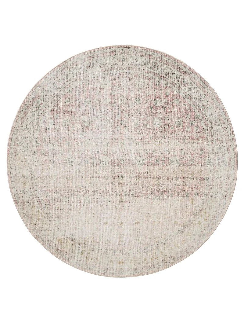 Tapis vintage effet usé rond beige lavable 120 cm de diamètre