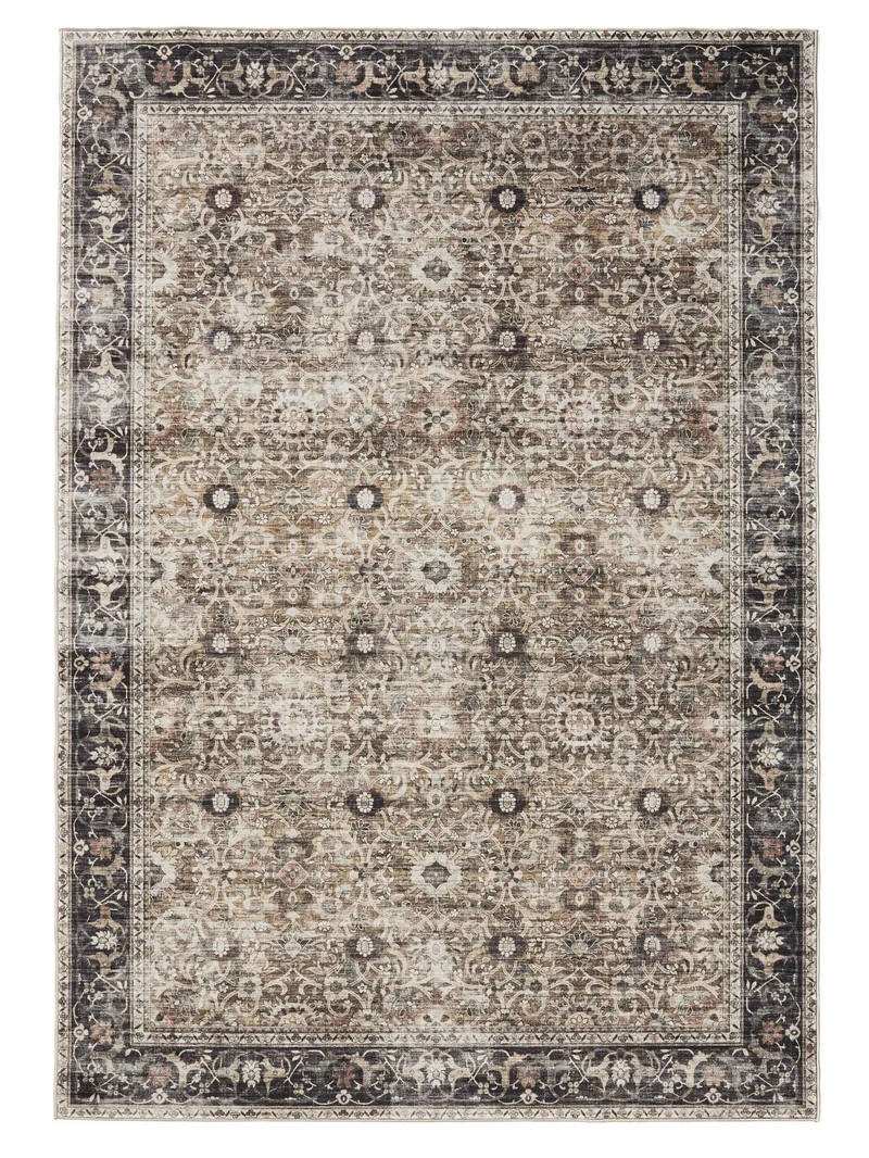 Tapis oriental vintage gris et marron lavable 60x120 cm