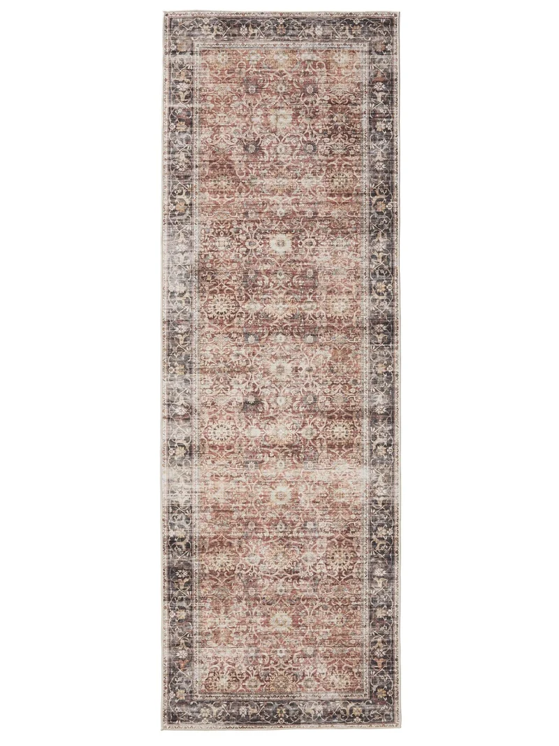 Tapis oriental vintage de couloir marron lavable 80x240 cm
