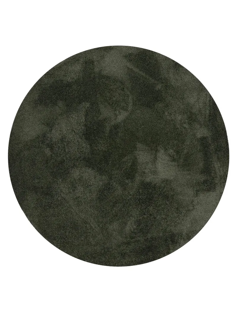 Tapis shaggy uni rond vert foncé 200 cm de diamètre
