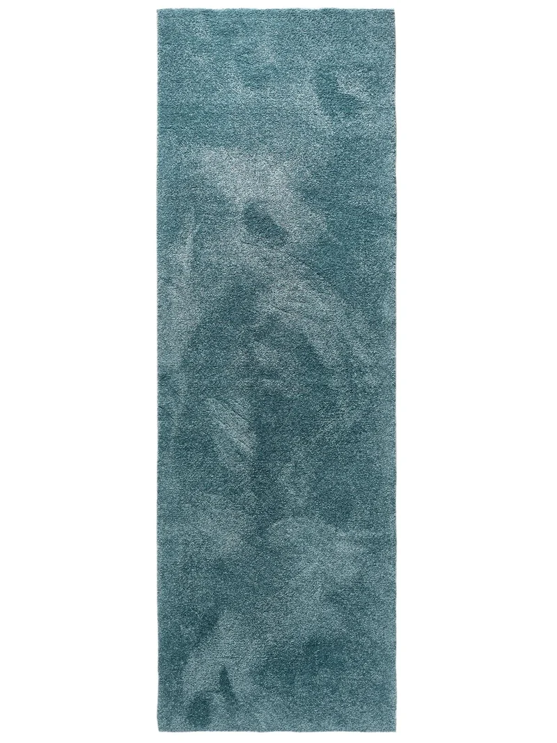 Tapis shaggy épais de couloir turquoise 80x250 cm