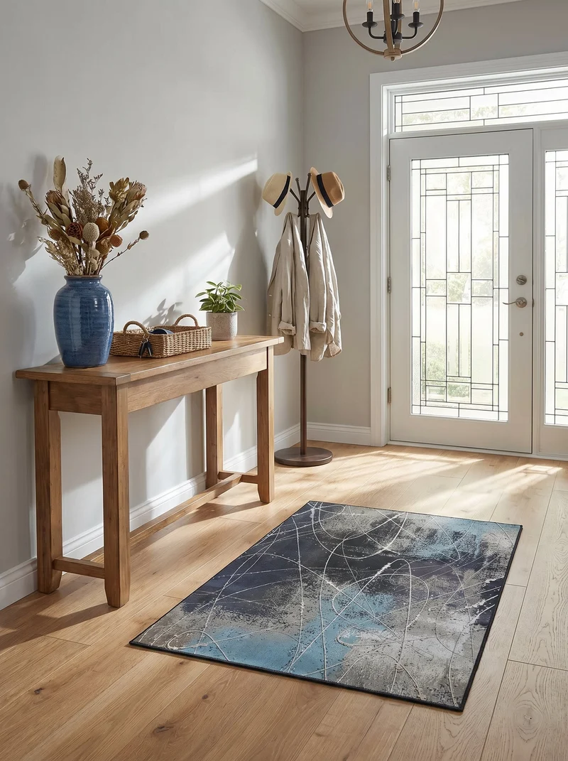Tapis d'Entrée Design Anthracite et Bleu - Terrazzo